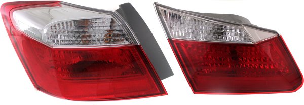 Tail Light for Honda Accord 2013-2015, Left (Driver) Side, Inner and Outer, Clear & Red Lens Replacement Set