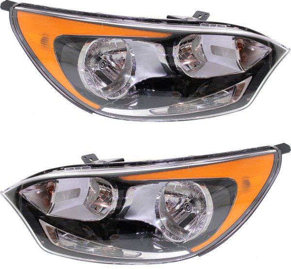 Headlight Assembly Pair/Set for Kia Rio Hatchback 2012-2017, Right (Passenger) and Left (Driver), Halogen, without LED Position Light, Excluding SX Model, Replacement