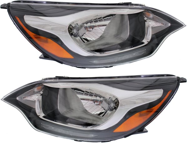 Pair/Set - Headlight Assembly for Kia Rio Sedan 2012-2017, Right (Passenger) and Left (Driver), Halogen, Without LED Position Light, Replacement
