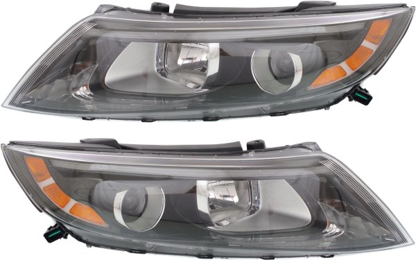 Pair/Set - Headlight Assembly for Optima 2014-2015, Right (Passenger) and Left (Driver), Halogen, Without LED Position Light, Excludes Hybrid Model, USA Built, Replacement