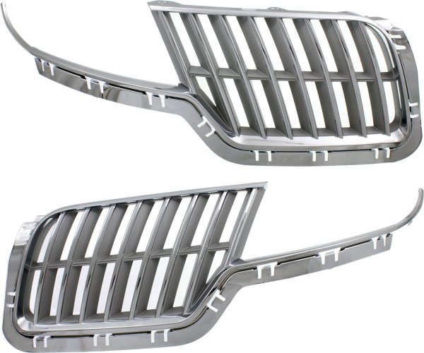Grille Pair/Set for Lincoln MKZ 2010-2012, Right (Passenger) and Left (Driver), Chrome Shell with Gray Insert, Replacement