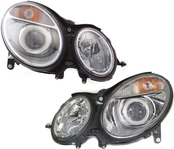 Headlight Assembly Pair/Set for Mercedes-Benz E-Class 2003-2006 Sedan/Wagon, Right (Passenger) and Left (Driver), Halogen, Replacement