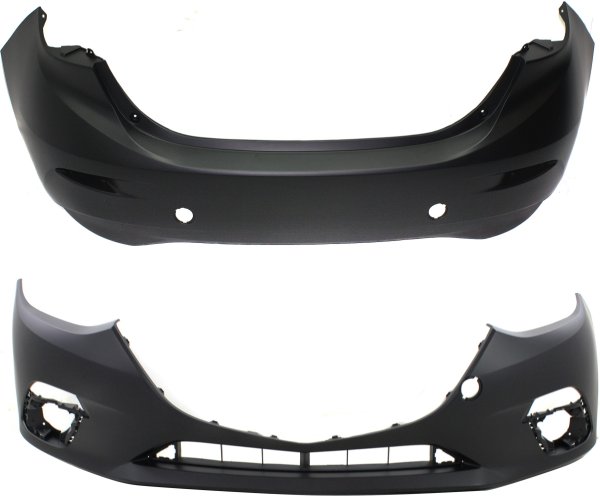 Front and Rear Bumper Cover Set for 2014-2016 Mazda 3 Sedan, Primed (Ready to Paint) - Replacement