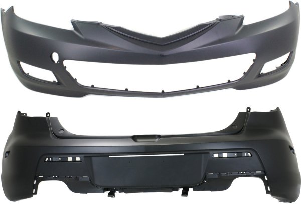 Front and Rear Bumper Cover Set for Mazda Mazda 3 Hatchback 2007-2009, Primed (Ready to Paint), Replacement
