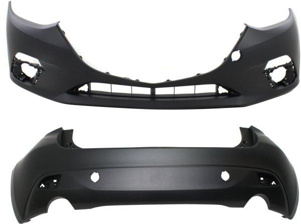Front and Rear Bumper Cover Set for Mazda Mazda 3 Hatchback, 2014-2016, with Tow Hook Hole, Primed (Ready to Paint), Replacement
