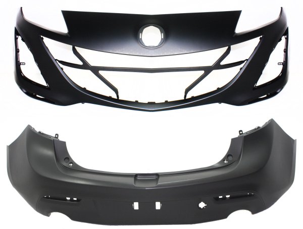Front and Rear Bumper Cover Set for 2010-2011 Mazda Mazda 3 Hatchback, 2.3/2.5L Engine, Primed (Ready to Paint), Replacement