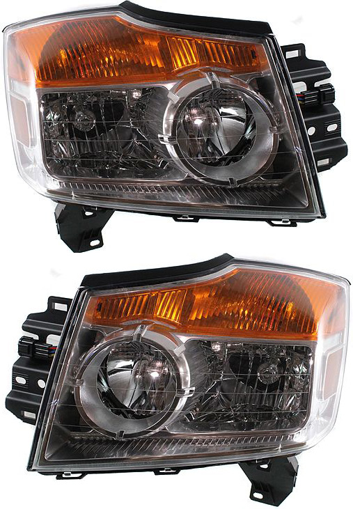 Headlight Assembly Pair/Set for Nissan Armada 2008-2015, Right (Passenger) and Left (Driver), Halogen Replacement