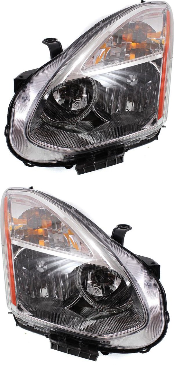 Headlight Assembly for 2008 Nissan Rogue, Halogen, Right (Passenger) and Left (Driver), Replacement Pair/Set