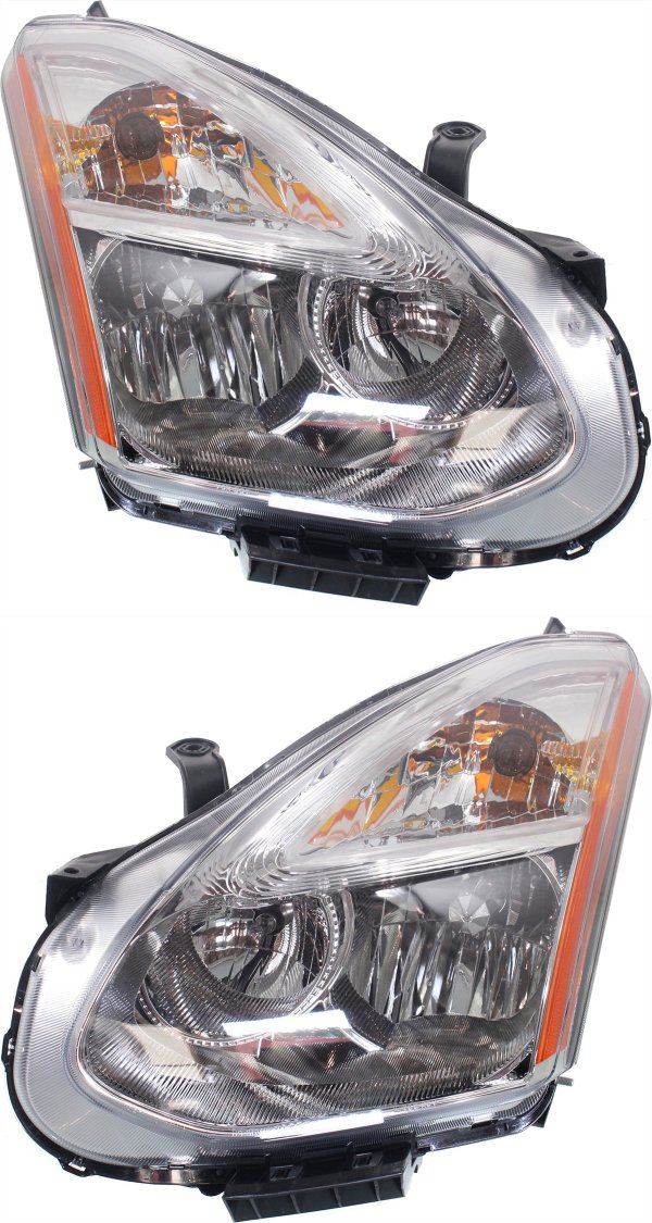 Headlight Assembly Pair/Set for 2011-2012 Nissan Rogue, Includes Right (Passenger) and Left (Driver) Halogen Lights, Replacement