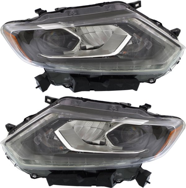 Headlight Assembly Pair/Set for Nissan Rogue 2014-2016, Right (Passenger) and Left (Driver), LED, Without Auto Light Control, Replacement