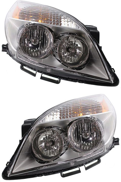 Headlight Assembly for 2007-2009 Aura, Right (Passenger) and Left (Driver), Halogen, Replacement Pair/Set