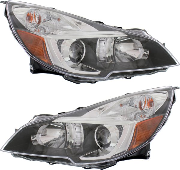 Headlight Assembly Pair/Set for Subaru Legacy/Outback 2013-2014, Right (Passenger) and Left (Driver), Halogen, Black Interior, Replacement