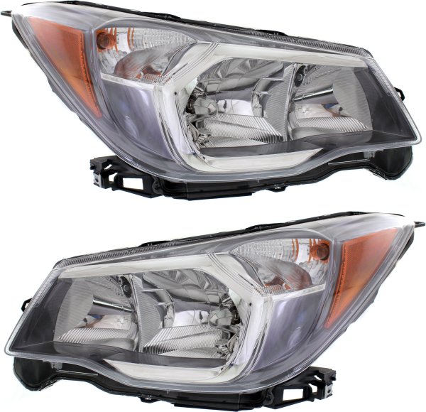 Headlight Assembly Pair/Set for Subaru Forester 2014-2016 with Right (Passenger) and Left (Driver), Gray Interior, Halogen, 2.0L Engine Replacement