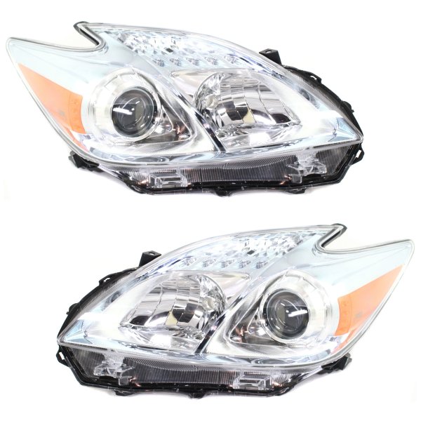 Headlight Lens and Housing Pair/Set for 2010-2011 Toyota Prius, Right (Passenger) and Left (Driver), Halogen Replacement 