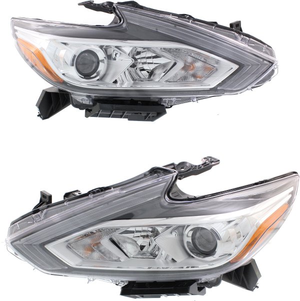 Headlight Assembly Pair/Set for Nissan Altima 2016-2018, Right (Passenger) and Left (Driver), Chrome Interior Replacement