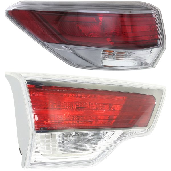 Tail Light Set for Toyota Highlander 2014-2016, Inner and Outer, Halogen, Left (Driver) Side Replacement