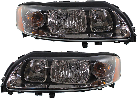 Headlight Assembly Pair/Set for Volvo S60 2005-2009, Includes Right (Passenger) and Left (Driver) Halogen Headlights, Replacement