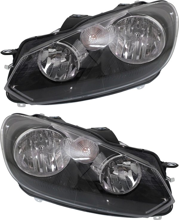 Pair/Set - Headlight Assembly for Volkswagen Jetta Wagon 2010-2014, Right (Passenger) and Left (Driver), Halogen, Replacement