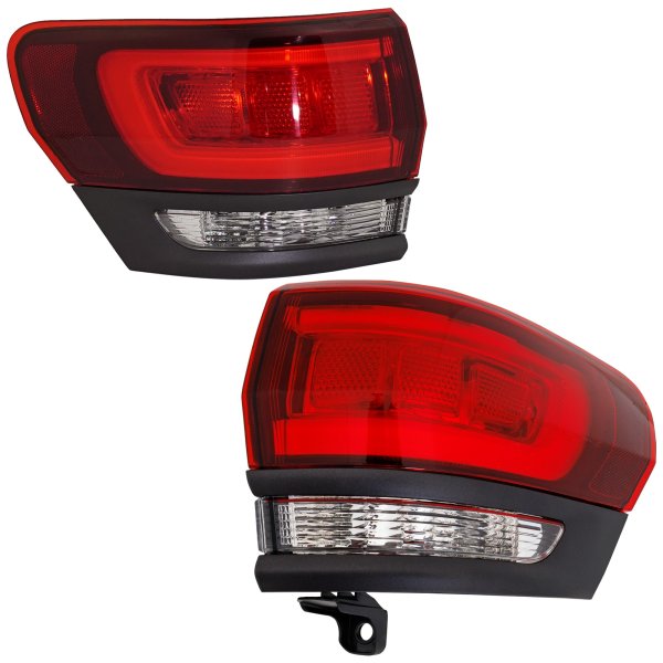 Pair/Set - Tail Light Assembly for Jeep Grand Cherokee WK 2014-2022, Right (Passenger) & Left (Driver), Outer w/ Gray Bezel, 80th Anniversary/Laredo/Limited/Overland/Summit Models, w/o Platinum Insert, Granite Trim, Replacement
