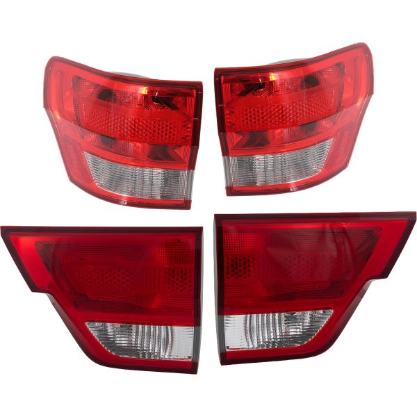 Tail Light Assembly for Jeep Grand Cherokee 2011-2013, Right (Passenger) and Left (Driver) Inner and Outer, Halogen, Replacement Pair/Set