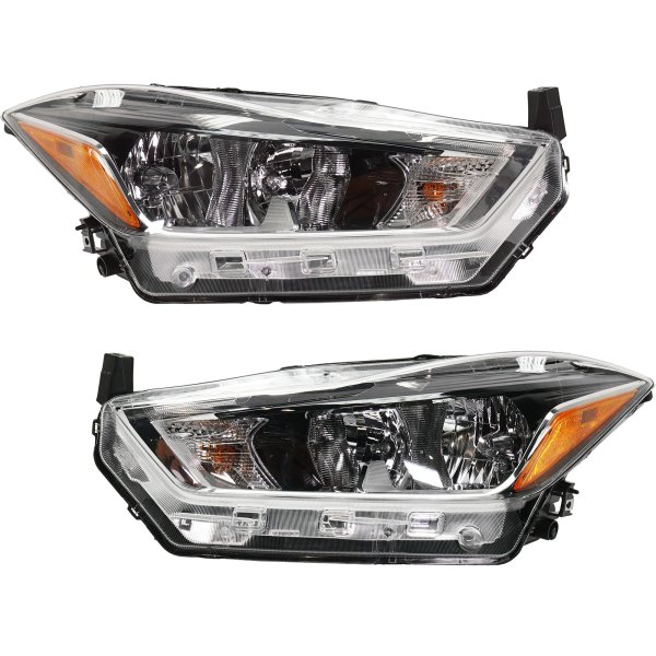 Headlight Assembly Pair/Set for Nissan Kicks 2018-2020, Right (Passenger) & Left (Driver), Halogen, S/SV Models, Replacement