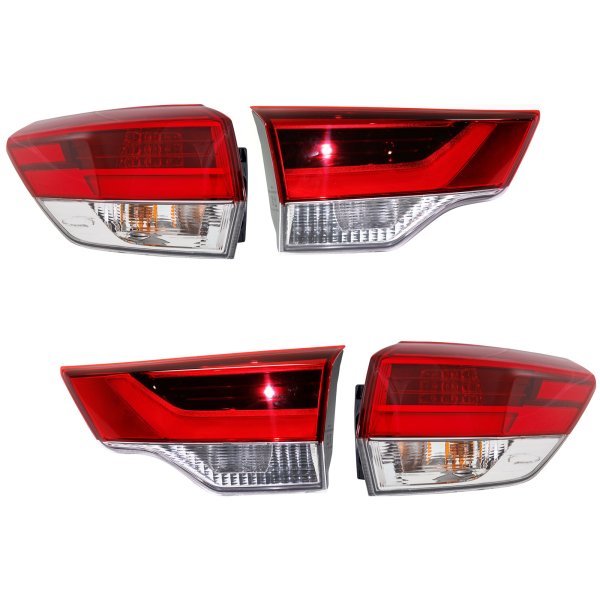 Tail Light Assembly for 2017 Toyota Highlander, Halogen, Inner and Outer, Right (Passenger) and Left (Driver), Replacement Pair/Set