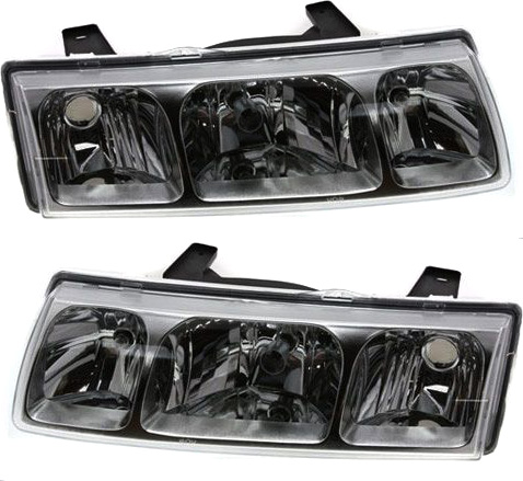 Headlight Assembly Pair/Set for Saturn VUE 2002-2004, Right (Passenger) & Left (Driver), Halogen, Black Interior, Replacement