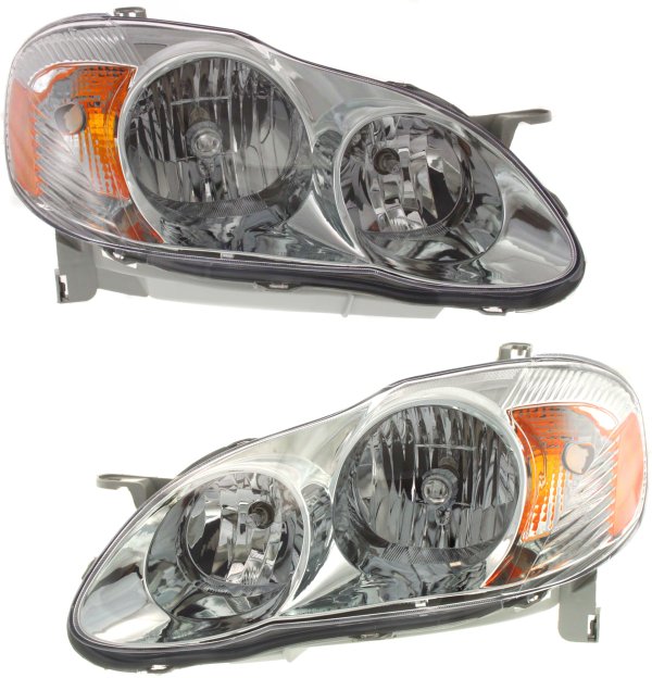 Headlight Assembly Pair/Set for 2003-2004 Toyota Corolla S Model, Includes Right (Passenger) and Left (Driver) Halogen Headlights, Replacement