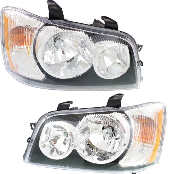 Pair/Set - Headlight Assembly for 2001-2003 Toyota Highlander, Halogen, Right (Passenger) and Left (Driver) Replacement