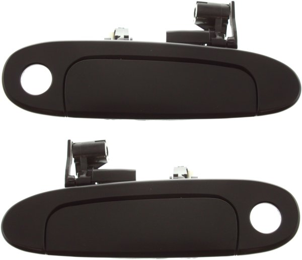 ECHO Front Door Handle Pair/Set for 2000-2005, Right (Passenger) and Left (Driver), Outside, Smooth Black with Keyhole, Replacement