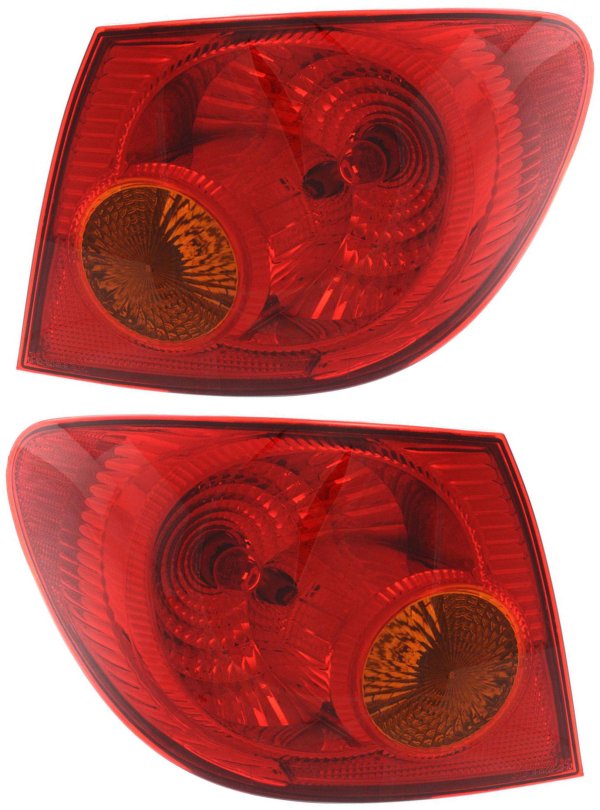 Outer Tail Light Assembly for 2003-2004 Toyota Corolla, Halogen, Right (Passenger) and Left (Driver), Replacement Pair/Set