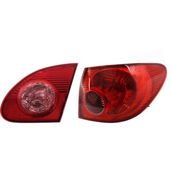 Tail Light Assembly for Toyota Corolla 2004-2008, Right (Passenger) Side, Inner and Outer, Halogen, Replacement Set