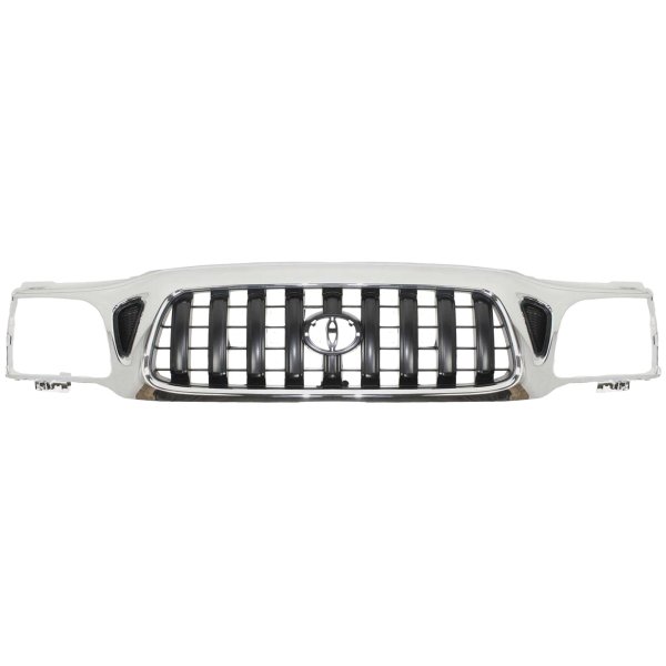 Grille for Toyota Tacoma 2001-2004, Chrome Shell/Painted Dark Gray Insert, without S-Runner Model, 4WD (Four-Wheel Drive), Replacement