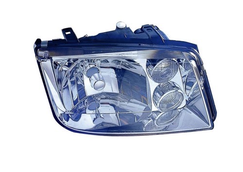 Right (Passenger) Front Headlight Assembly for 1999 - 2002 Volkswagen Jetta w/ Fog Lights, Bright Bezel, Late Design, Composite,  1J5941018AH, Replacement