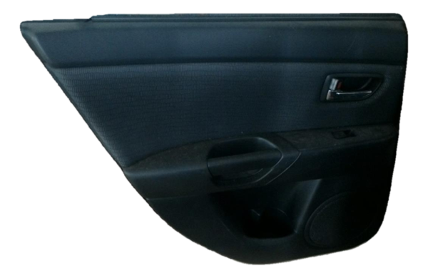 OEM Black Door Interior Trim Panel with Power Windows and Locks for 2004, 2005, 2006, 2007, 2008, 2009 Mazda - Rear, Left (Driver)