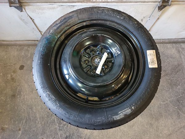 OEM Black 16x4 Steel Compact Spare Wheel with Tire for 1991, 1992, 1993, 1994, 1995, 1996, 1997, 1998, 1999, 2000, 2001, 2002, 2003, 2004, 2005, 2006, 2007, 2008, 2009, 2010, 2011, 2012, 2013, 2014, 2015, 2016, 2017, 2018, 2019, 2020 Scion & Toyota